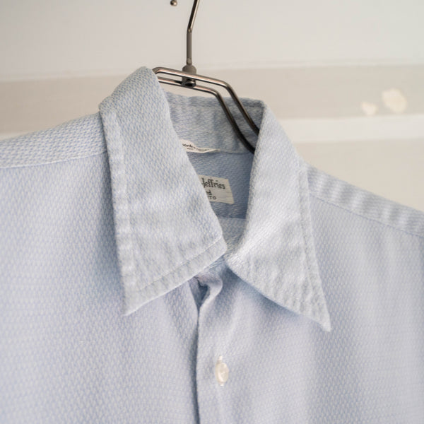 1970-80s sax blue weavy fabric short sleeve shirt -remake-