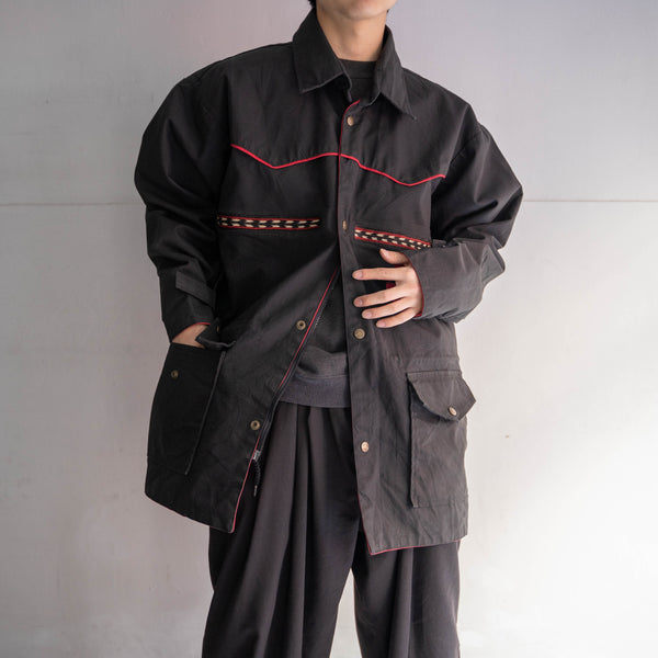 1990s Wrangler black cotton canvas work blouson -native pattern-