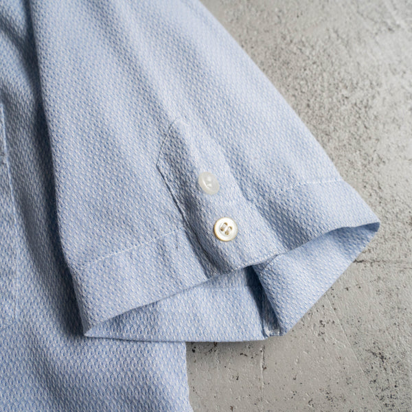 1970-80s sax blue weavy fabric short sleeve shirt -remake-