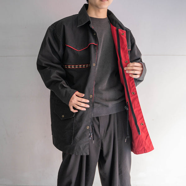 1990s Wrangler black cotton canvas work blouson -native pattern-