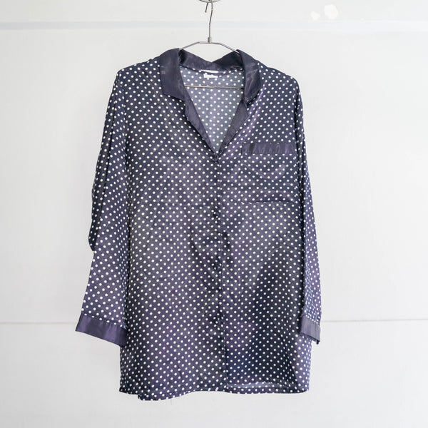 around 1990s Europe purple color dot pattern open collar pajama shirt