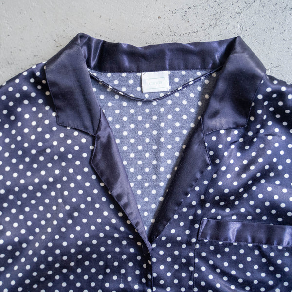 around 1990s Europe purple color dot pattern open collar pajama shirt