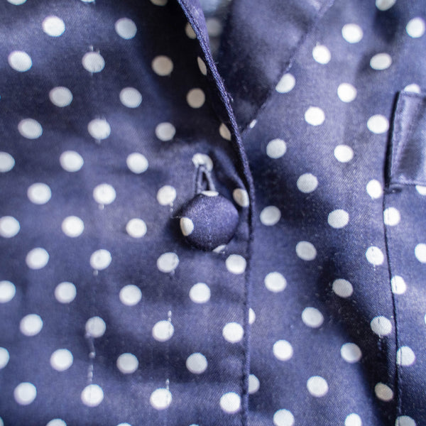 around 1990s Europe purple color dot pattern open collar pajama shirt