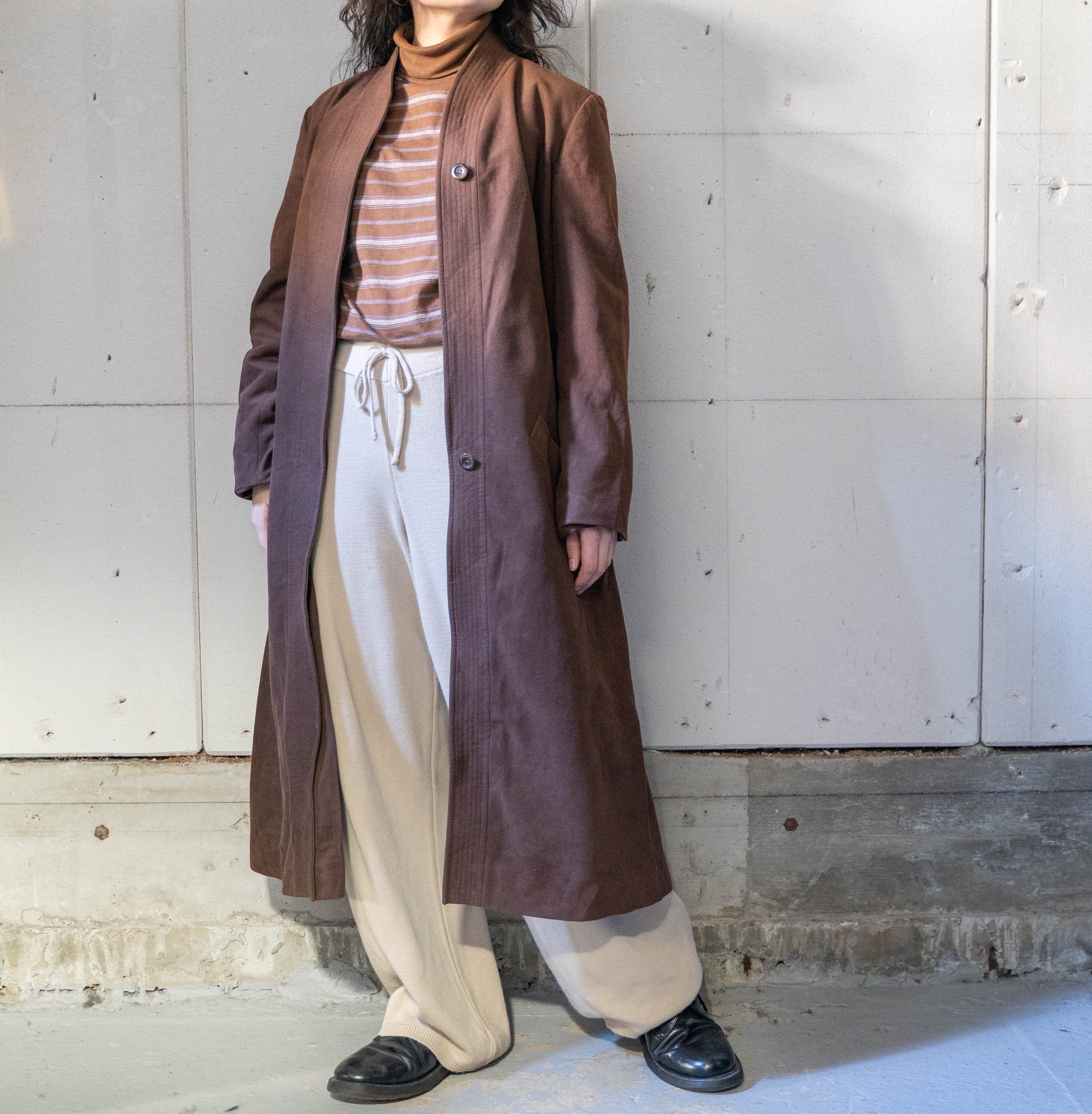 around 1980s brown color kimono collar long coat