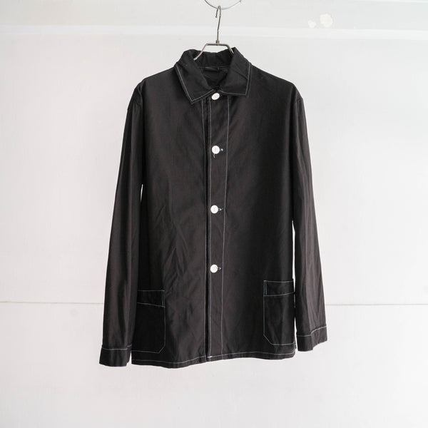 1970-80s German military pajama shirt 'dead stock' -black dyed & sky blue stitch-