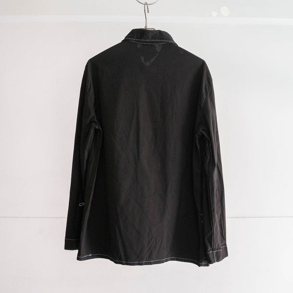 1970-80s German military pajama shirt 'dead stock' -black dyed & sky blue stitch-