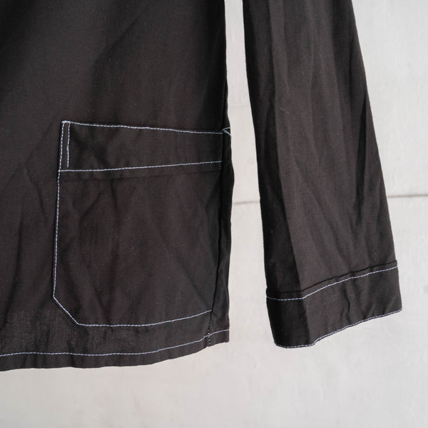 1970-80s German military pajama shirt 'dead stock' -black dyed & sky blue stitch-