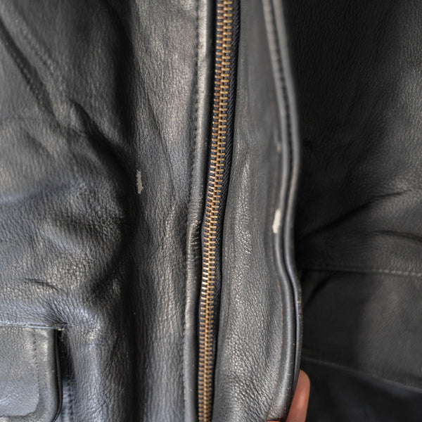 around1980s G1 type black leather flight jacket -detachable collar-