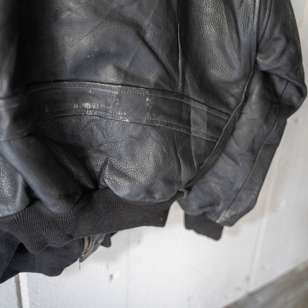 around1980s G1 type black leather flight jacket -detachable collar-