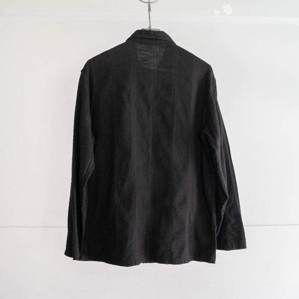 around 1960s France cotton flannel stripe pattern pajama shirt 'dead stock' black dyed-