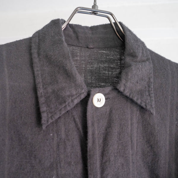 around 1960s France cotton flannel stripe pattern pajama shirt 'dead stock' black dyed-