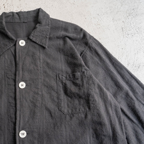 around 1960s France cotton flannel stripe pattern pajama shirt 'dead stock' black dyed-