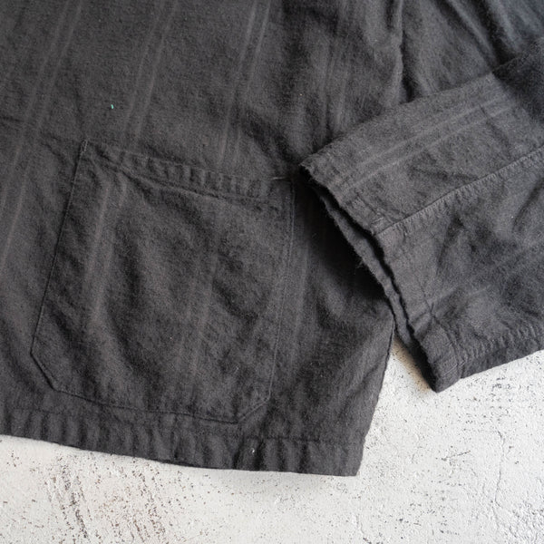 around 1960s France cotton flannel stripe pattern pajama shirt 'dead stock' black dyed-