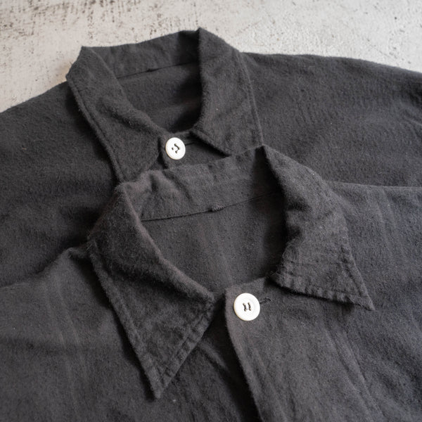 around 1960s France flannel pajama shirt 'dead stock' -black dyed-