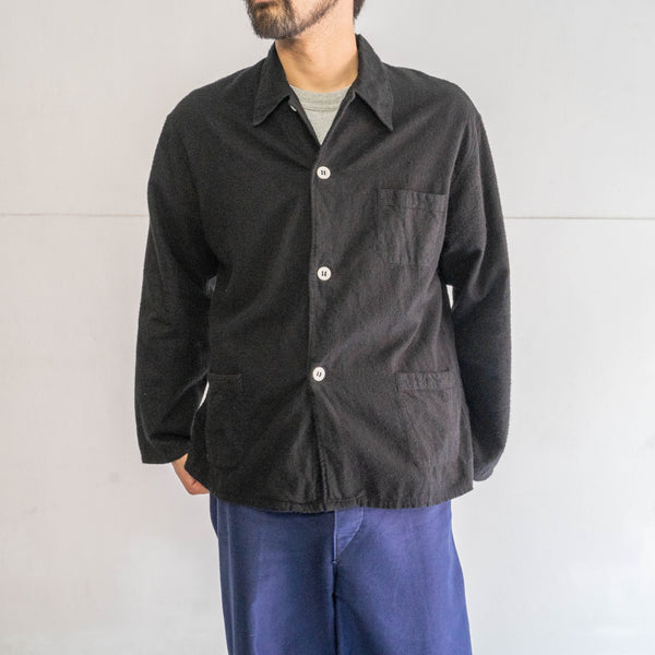 around 1960s France flannel pajama shirt 'dead stock' -black dyed-