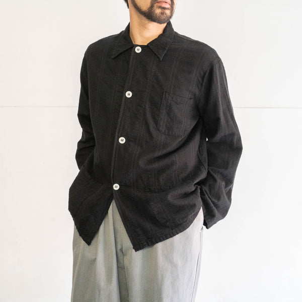 around 1960s France cotton flannel stripe pattern pajama shirt 'dead stock' black dyed-