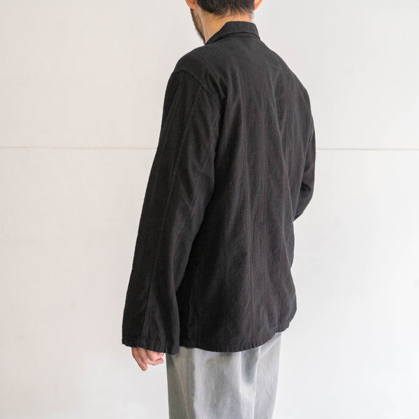 around 1960s France cotton flannel stripe pattern pajama shirt 'dead stock' black dyed-