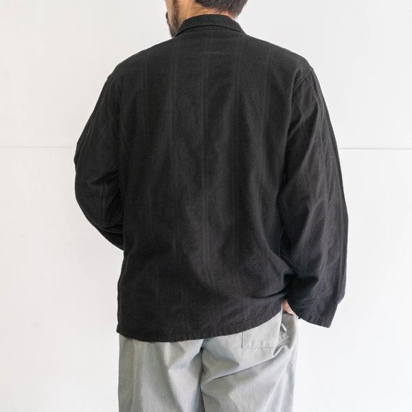 around 1960s France cotton flannel stripe pattern pajama shirt 'dead stock' black dyed-