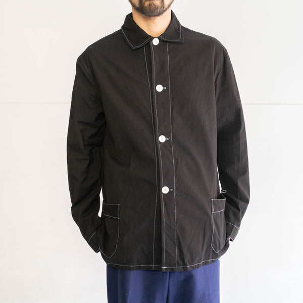 1970-80s German military pajama shirt 'dead stock' -black dyed & sky blue stitch-