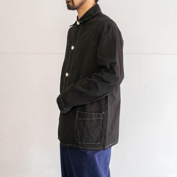 1970-80s German military pajama shirt 'dead stock' -black dyed & sky blue stitch-