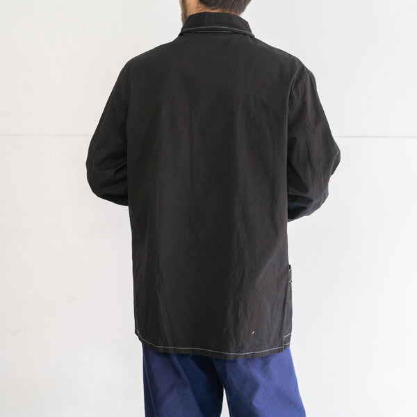 1970-80s German military pajama shirt 'dead stock' -black dyed & sky blue stitch-