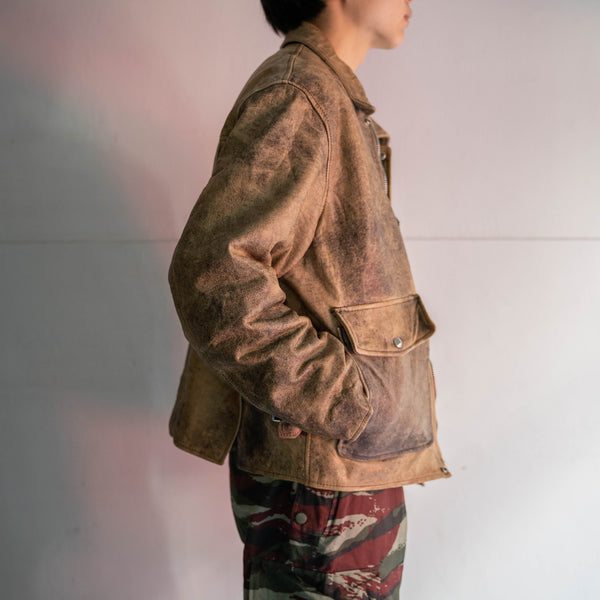 around 1980s brown based leather blouson -good mood-