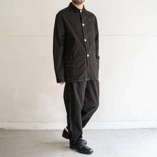 1970-80s German military pajama shirt 'dead stock' -black dyed & sky blue stitch-