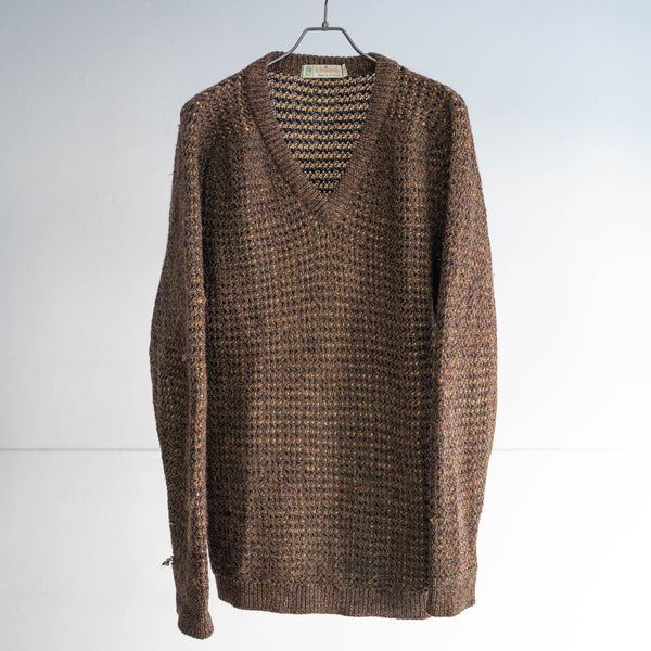 around 1970s scotland brown based multicolor V-neck wool knit