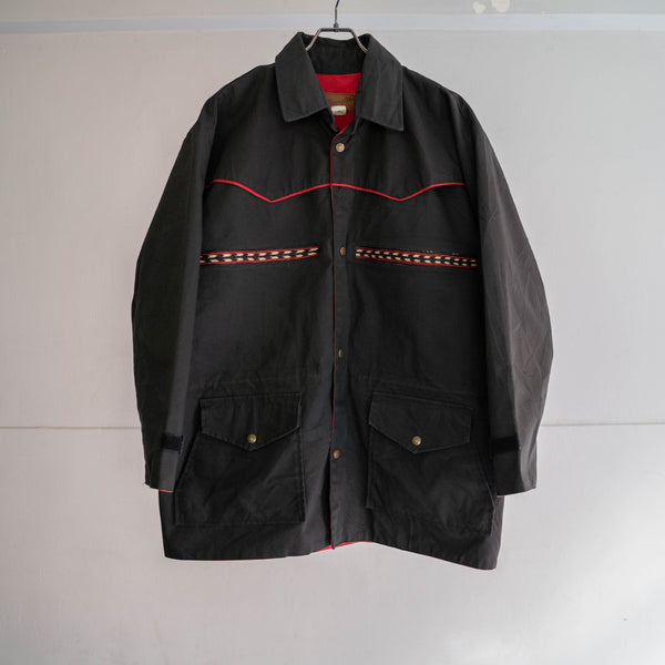 1990s Wrangler black cotton canvas work blouson -native pattern-