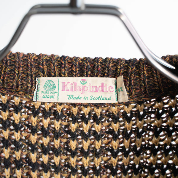 around 1970s scotland brown based multicolor V-neck wool knit