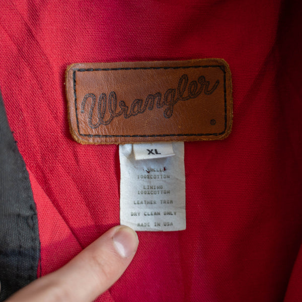 1990s Wrangler black cotton canvas work blouson -native pattern-