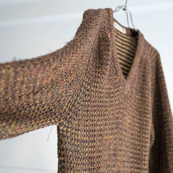 around 1970s scotland brown based multicolor V-neck wool knit