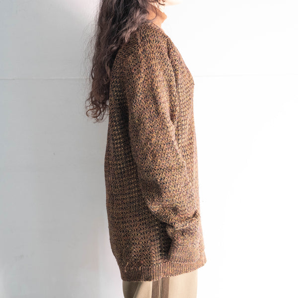 around 1970s scotland brown based multicolor V-neck wool knit