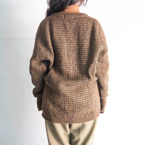 around 1970s scotland brown based multicolor V-neck wool knit