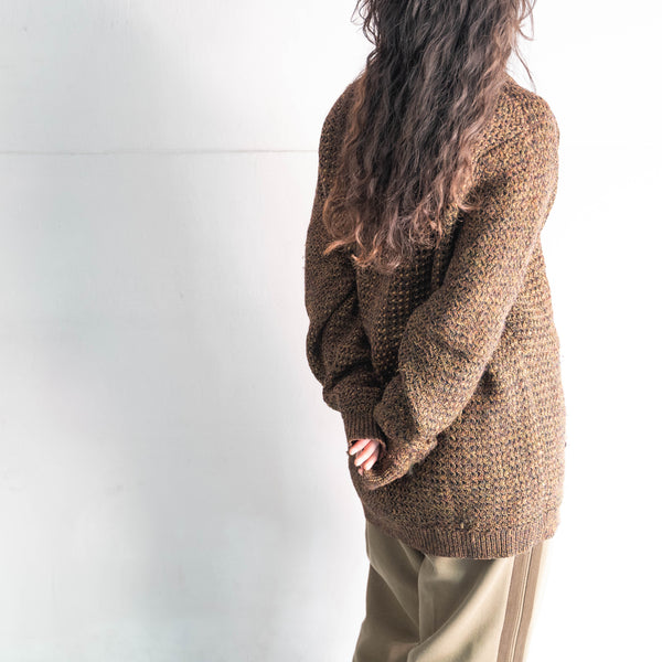 around 1970s scotland brown based multicolor V-neck wool knit