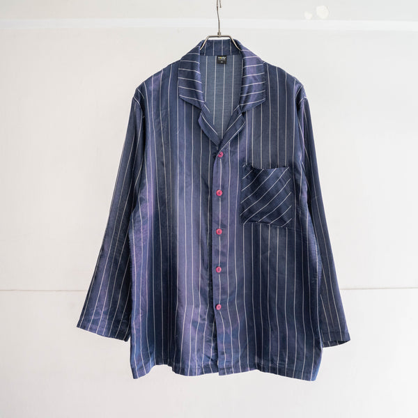 around 1990s Europe navy color stripe pattern pajama shirt