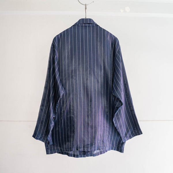 around 1990s Europe navy color stripe pattern pajama shirt