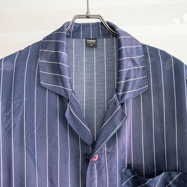 around 1990s Europe navy color stripe pattern pajama shirt