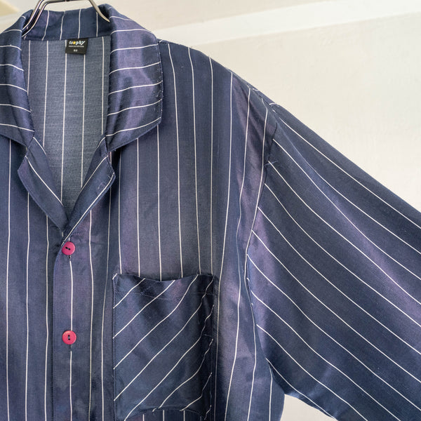around 1990s Europe navy color stripe pattern pajama shirt