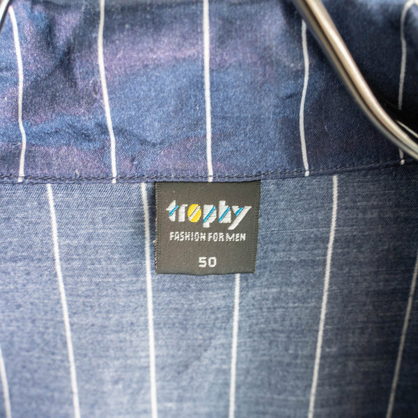 around 1990s Europe navy color stripe pattern pajama shirt