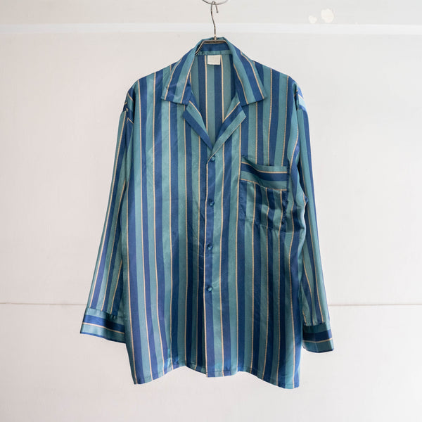 around 1990s Europe blue × green stripe pajama shirt