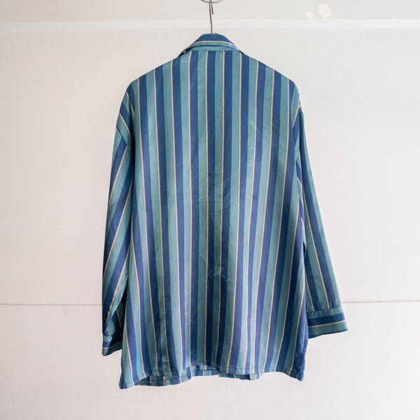 around 1990s Europe blue × green stripe pajama shirt