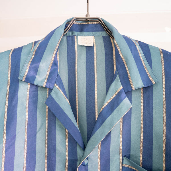 around 1990s Europe blue × green stripe pajama shirt