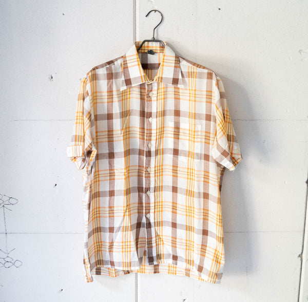 around 1980s Germany yellow × orange × brown checked short sleeve shirt