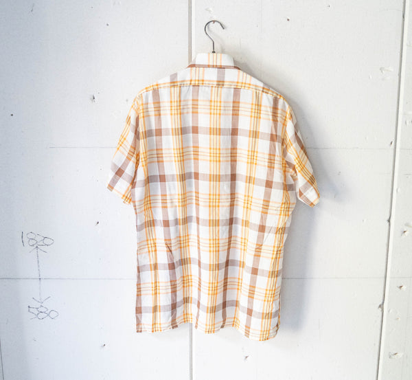 around 1980s Germany yellow × orange × brown checked short sleeve shirt