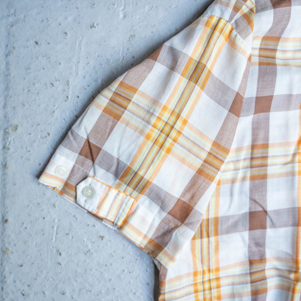 around 1980s Germany yellow × orange × brown checked short sleeve shirt