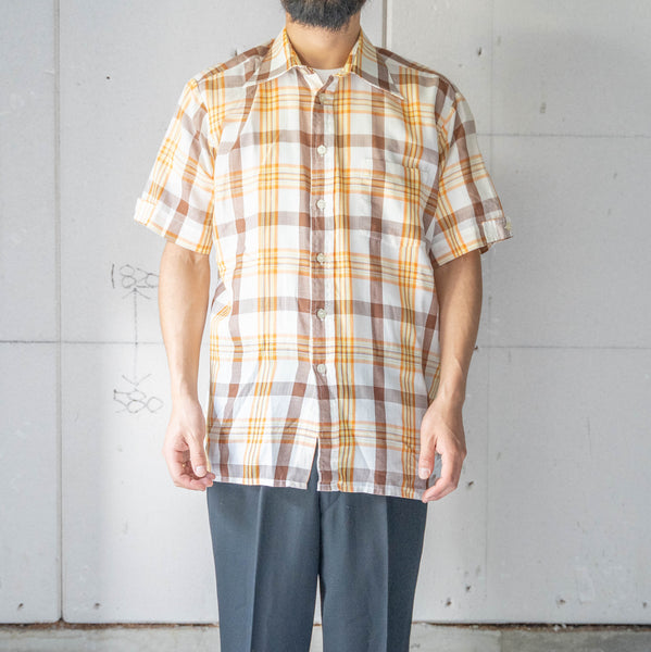 around 1980s Germany yellow × orange × brown checked short sleeve shirt