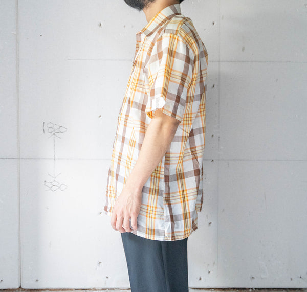 around 1980s Germany yellow × orange × brown checked short sleeve shirt