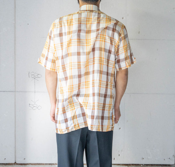 around 1980s Germany yellow × orange × brown checked short sleeve shirt