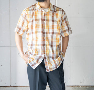 around 1980s Germany yellow × orange × brown checked short sleeve shirt